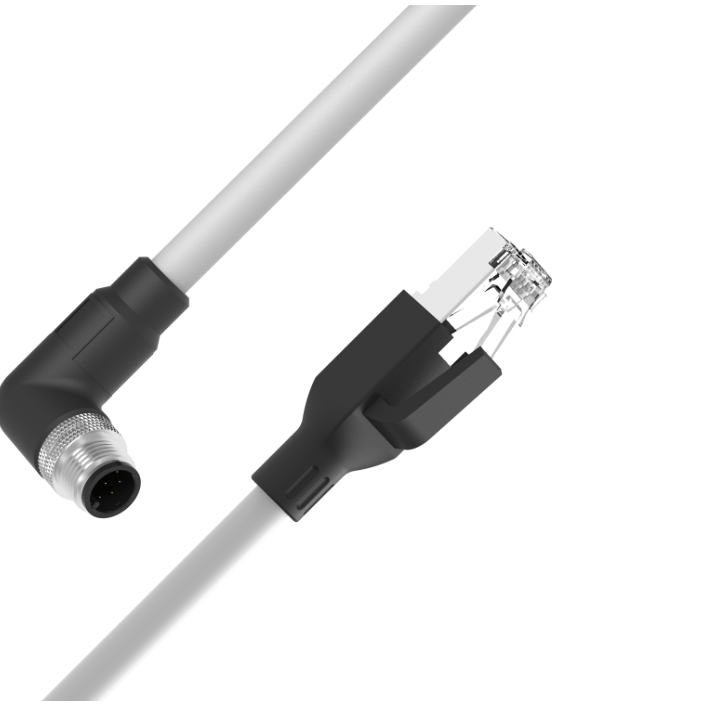 M12 A-coded male right-angle to RJ45 8-pin sensor cable