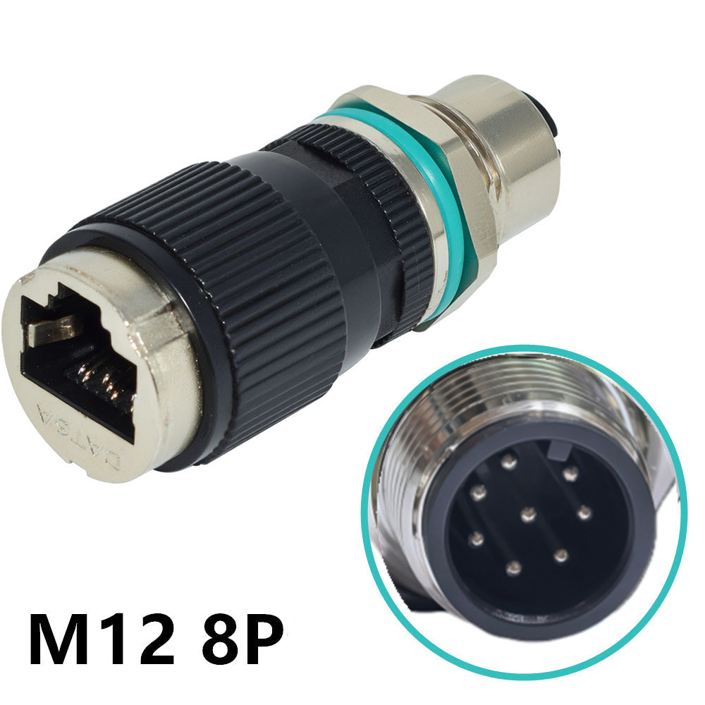 M12 8P connector with close-up detail on a white background
