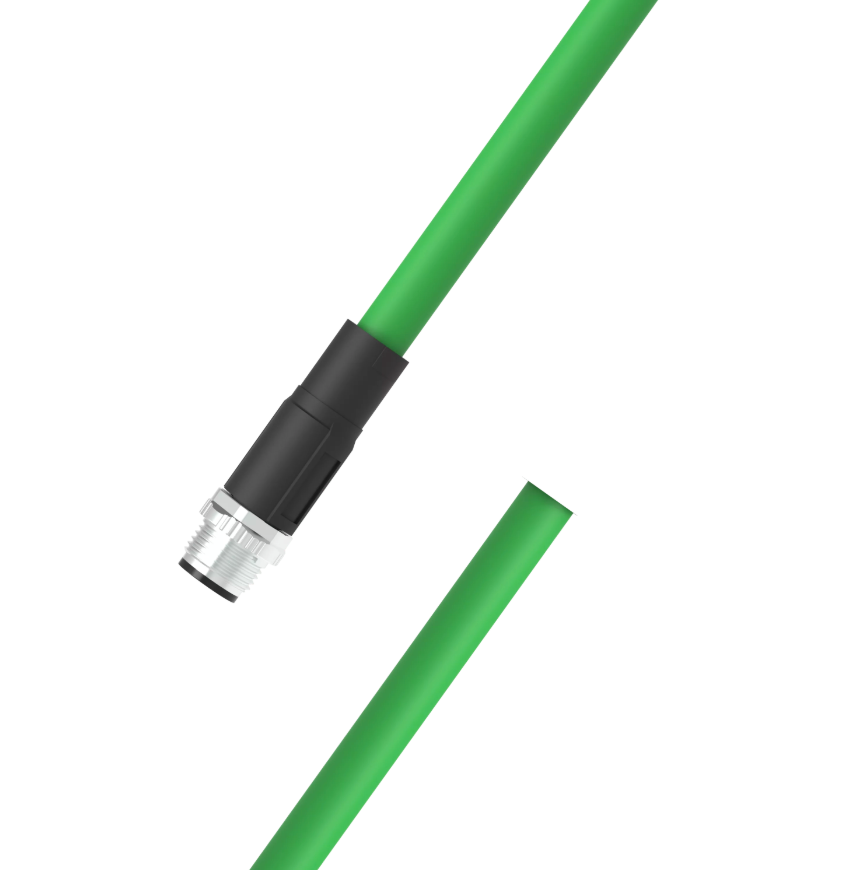 M12 D-coded male straight to open 4-pin PUR drag chain cable assembly