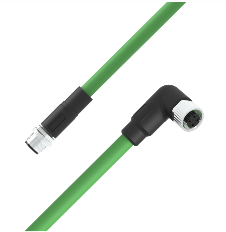 M12 D-coded male to female right-angle 4-pin Ethernet cable