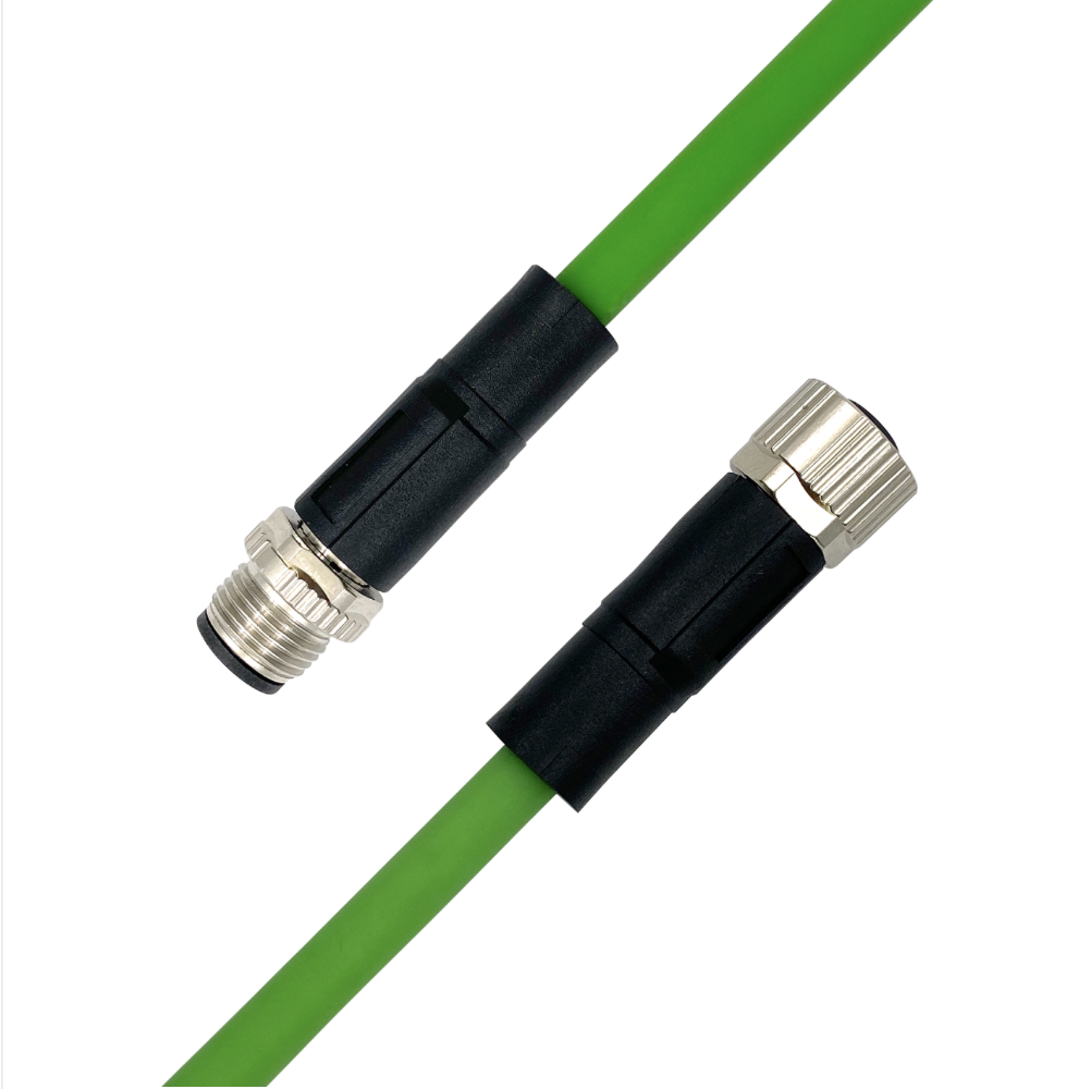M12 D-coded male to female straight 4-pin Ethernet cable