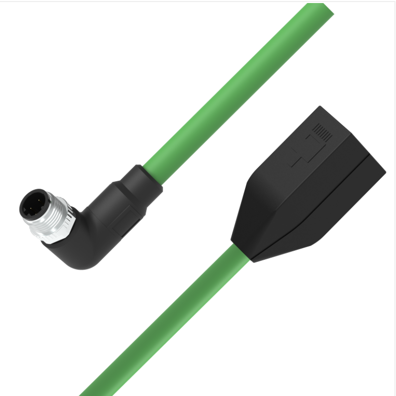 M12 D-coded right-angle male to RJ45 female Ethernet cable
