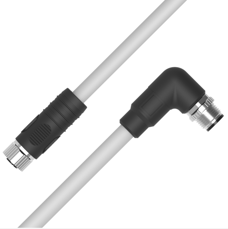 M12 L-coded 5-pin 14AWG power cable right angle to straight