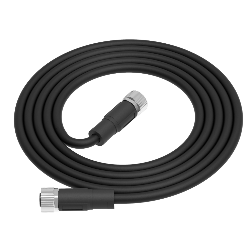 Black audio cable with XLR connectors on a white background