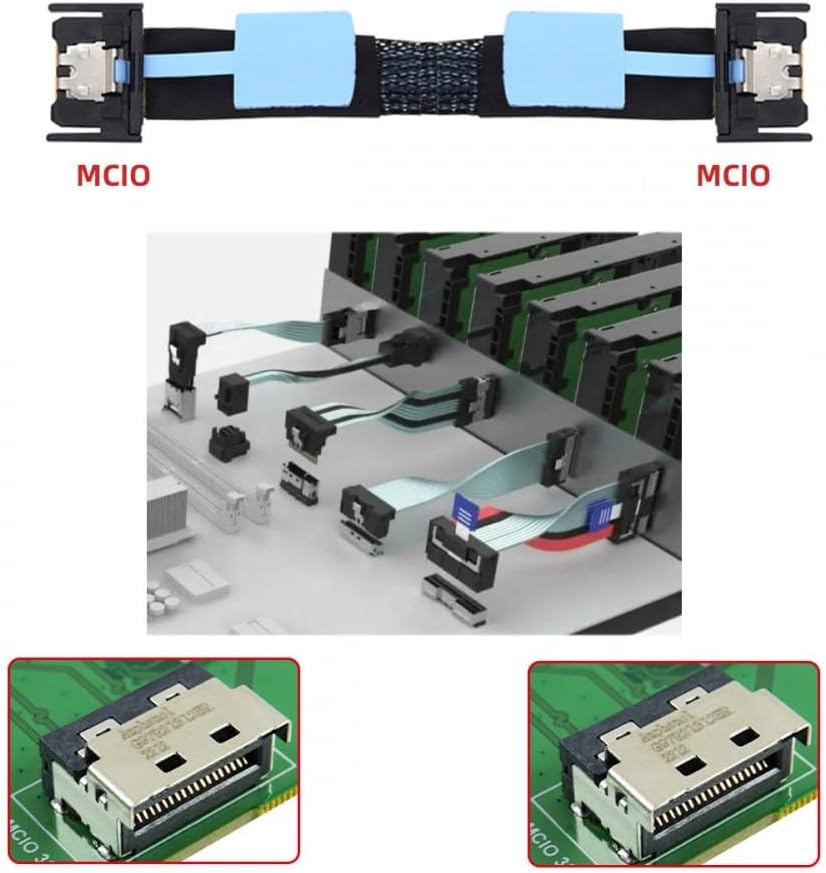 PCI-E 5.0 Mini Cool Edge IO MCIO PCI-E 4i 38Pin to MCIO 4i SFF-TA-1016 Extender Cable | Male to Male