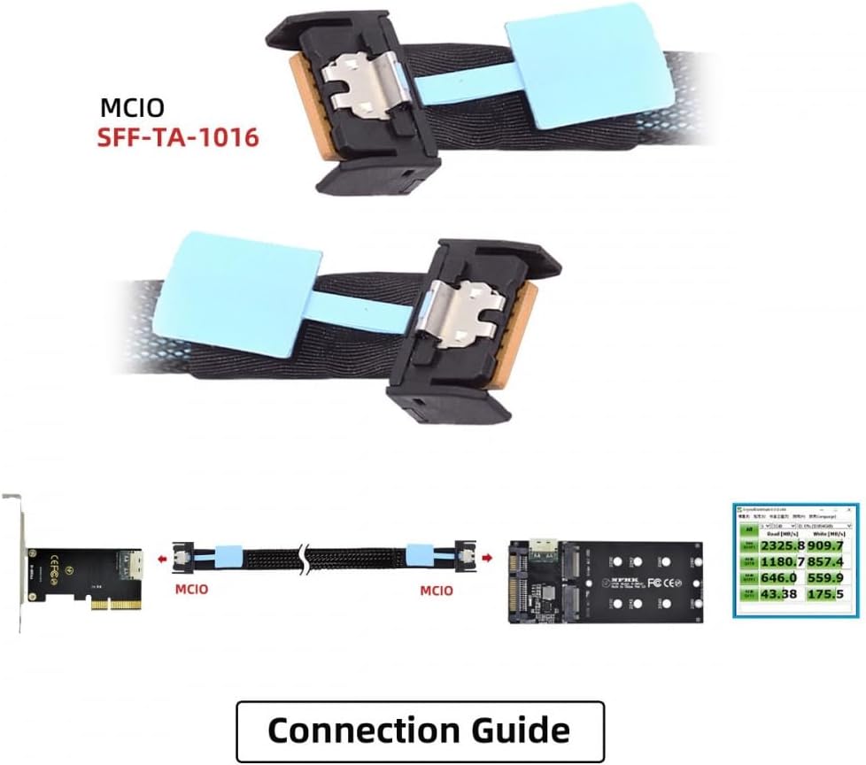 PCI-E 5.0 Mini Cool Edge IO MCIO PCI-E 4i 38Pin to MCIO 4i SFF-TA-1016 Extender Cable | Male to Male