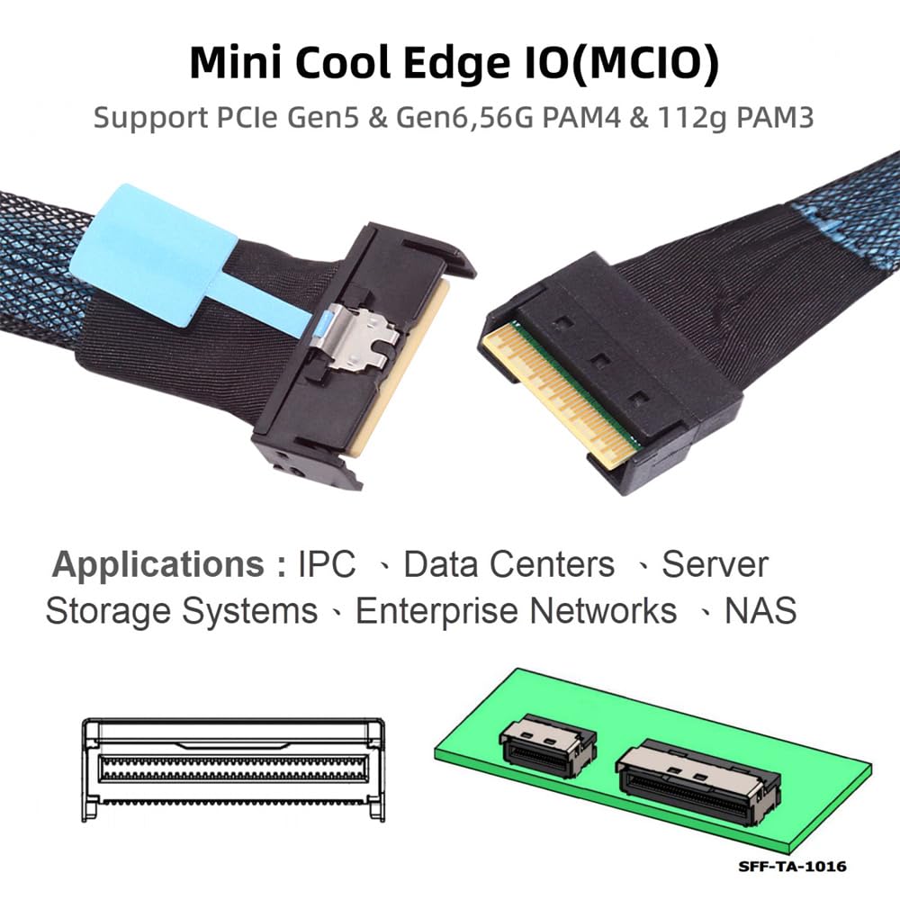 MCIO SFF-8654 SAS 4.0 74Pin Male to PCI-E Slimline 8i 74Pin Male PCI-E 5.0 Mini Cool Edge IO Extender Cable