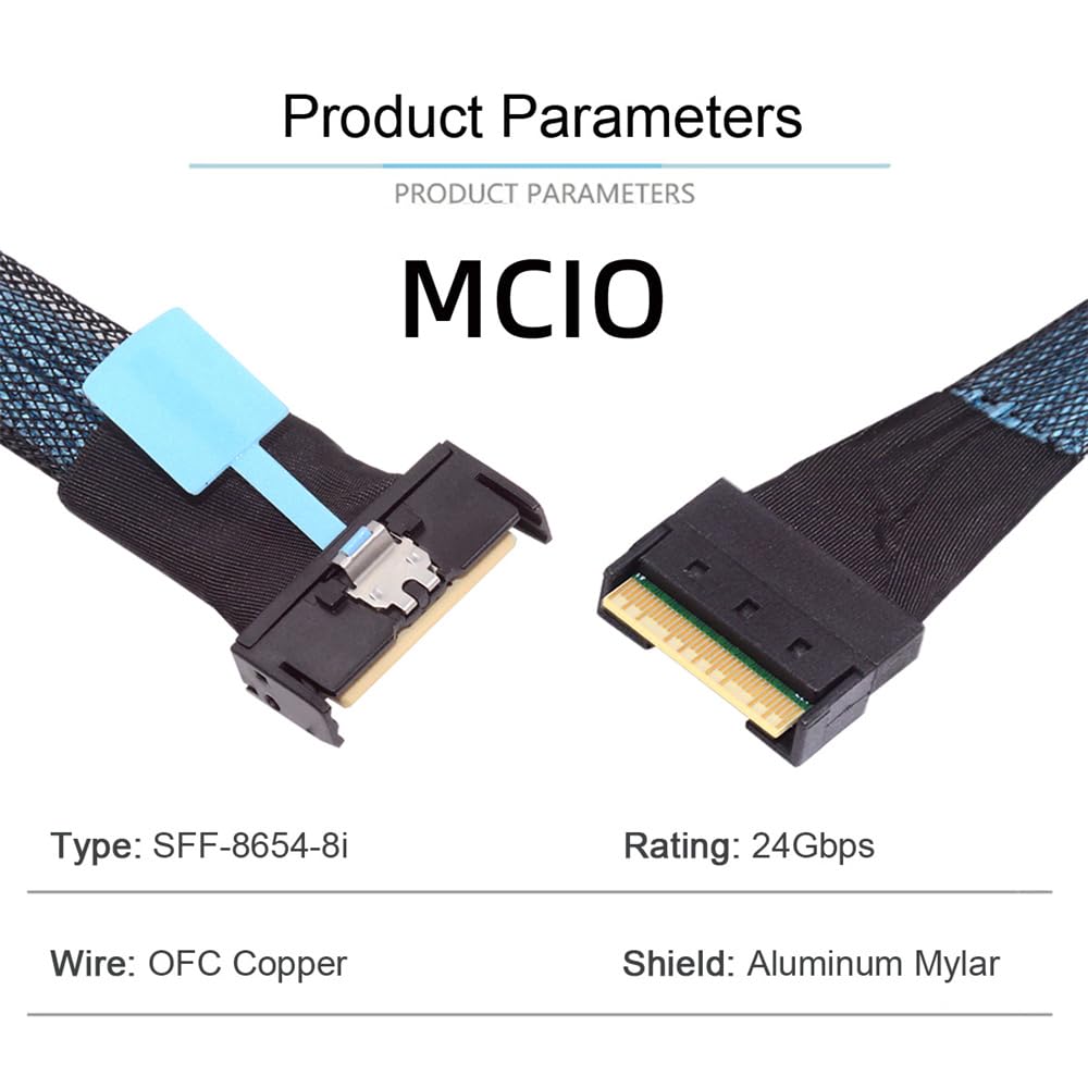 MCIO SFF-8654 SAS 4.0 74Pin Male to PCI-E Slimline 8i 74Pin Male PCI-E 5.0 Mini Cool Edge IO Extender Cable