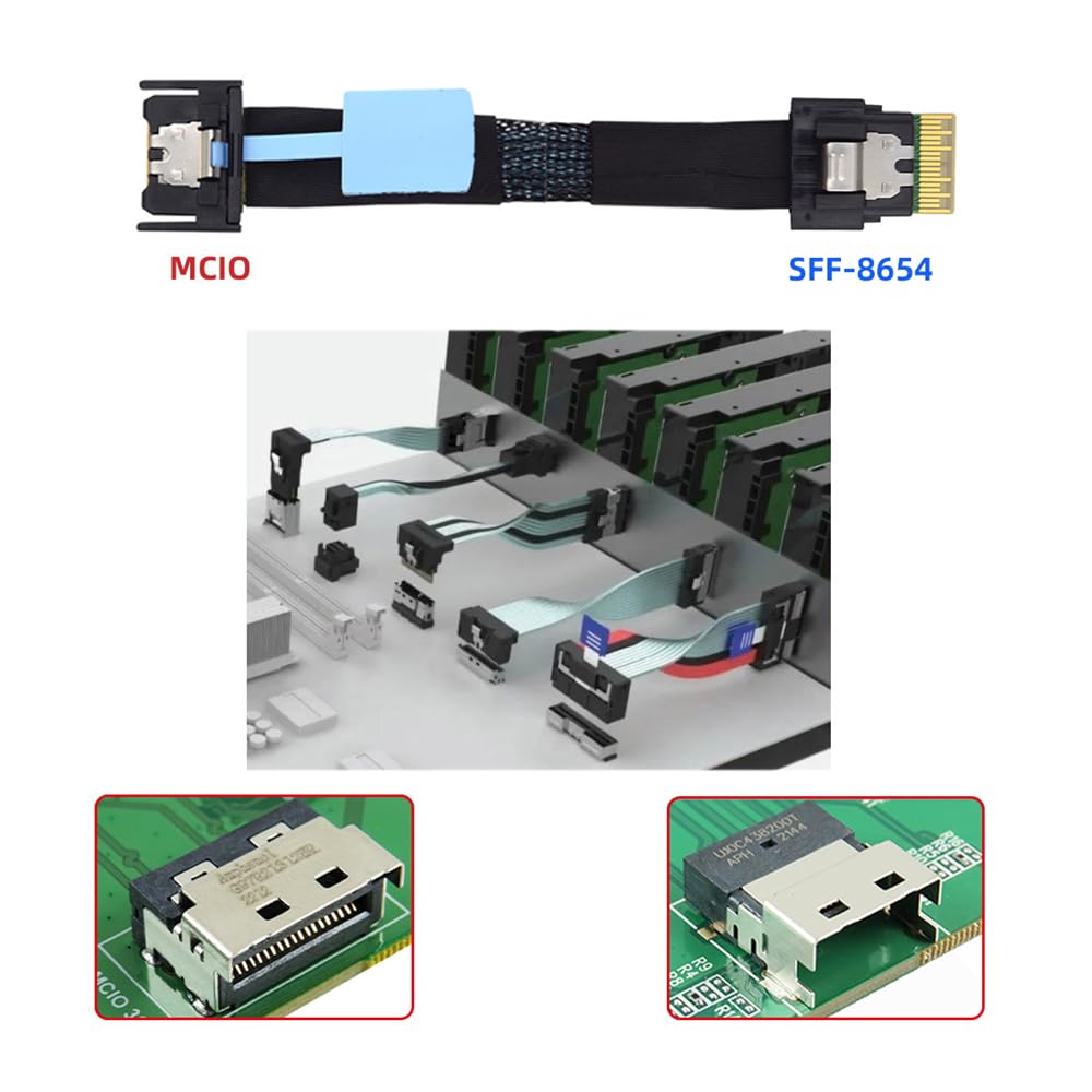 Mini Cool Edge IO MCIO PCI-E 4i 38Pin PCI-E 5.0 Male to SFF-8654 Slimline 4X Extender Cable