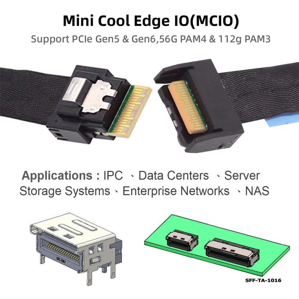 Mini Cool Edge IO MCIO PCI-E 4i 38Pin PCI-E 5.0 Male to SFF-8654 Slimline 4X Extender Cable