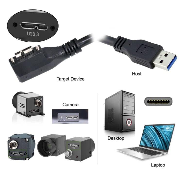 Micro USB Screw Panel Mount Cable, USB 3.0 A Male to Micro B Male Data Cable 5m