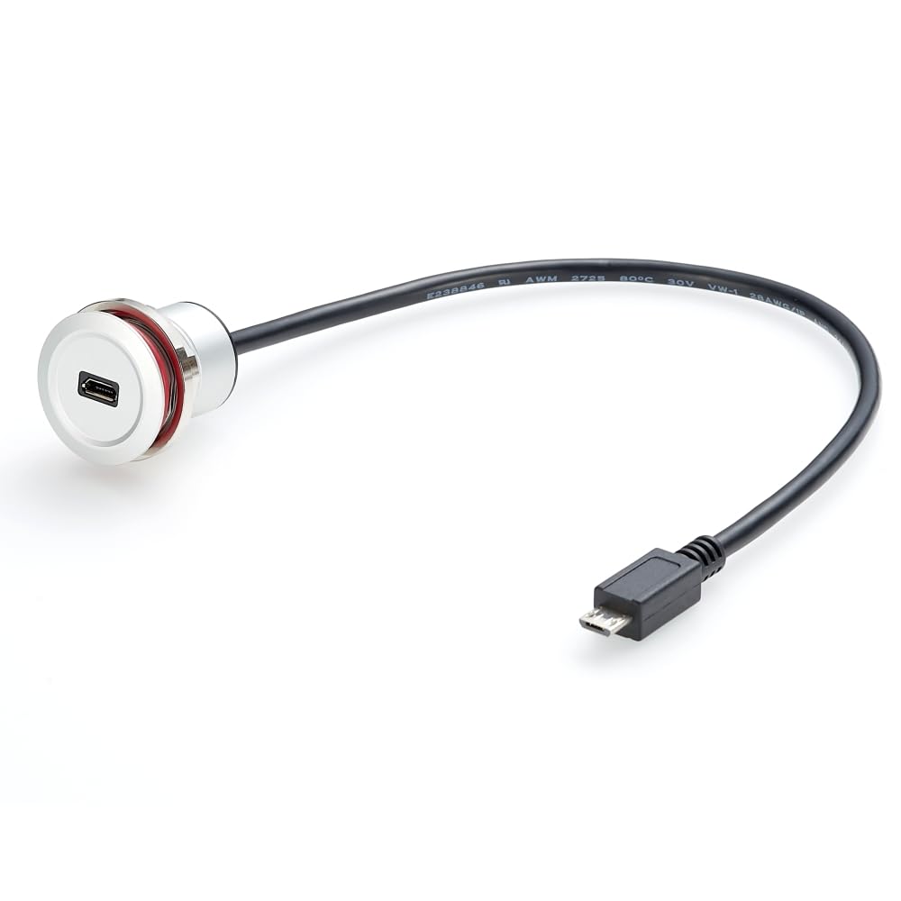 Micro USB 2.0 Threaded Fixed Mount Charging Cable, Micro USB Male to Female Extension Flush Round Dash Panel Mount Data Power Cord