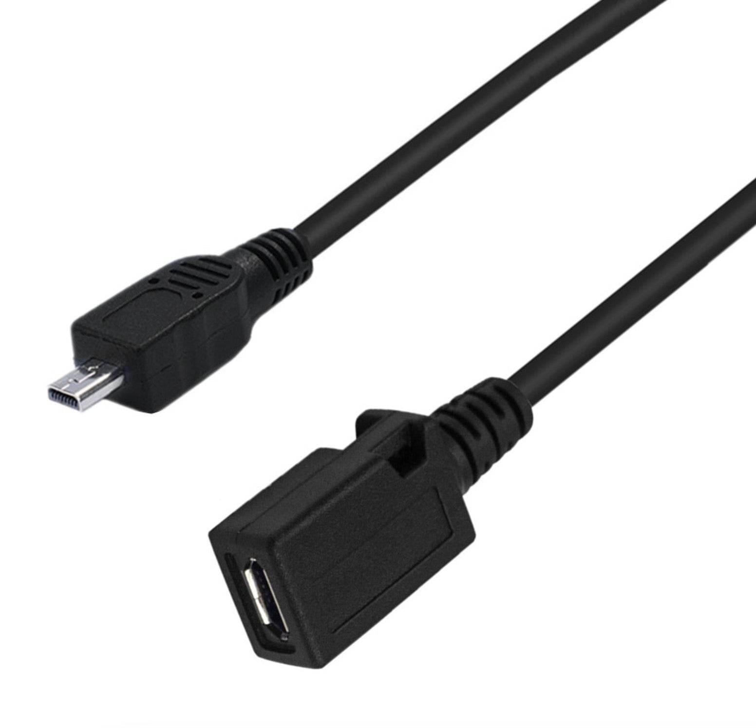 Black USB extension cable on a white background