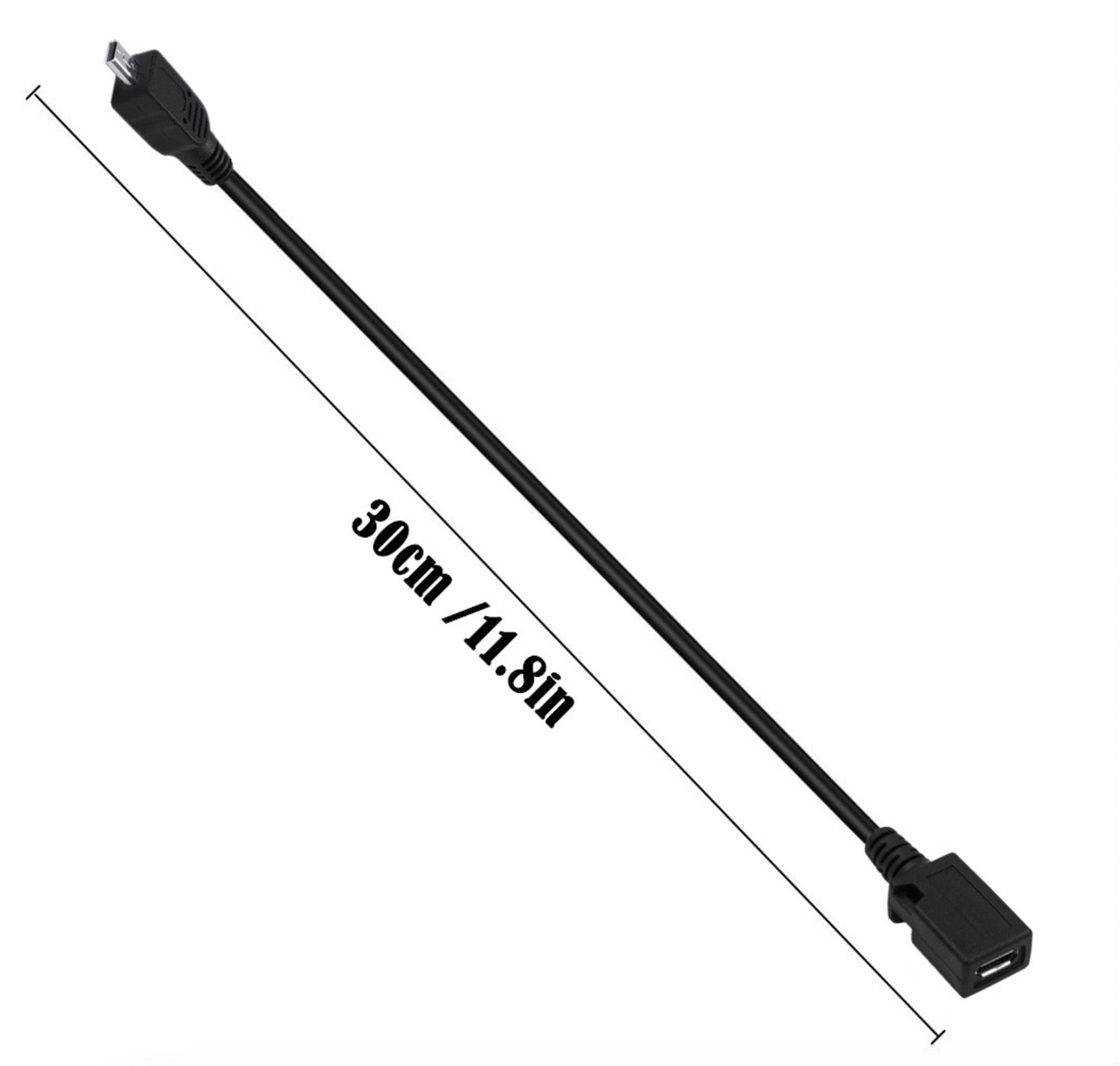 Black cable with measurement label on a white background