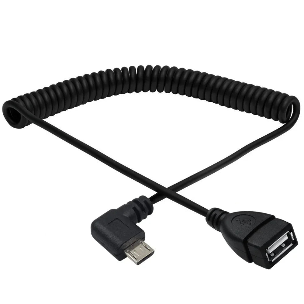 Left angle Micro USB coiled extension cable black