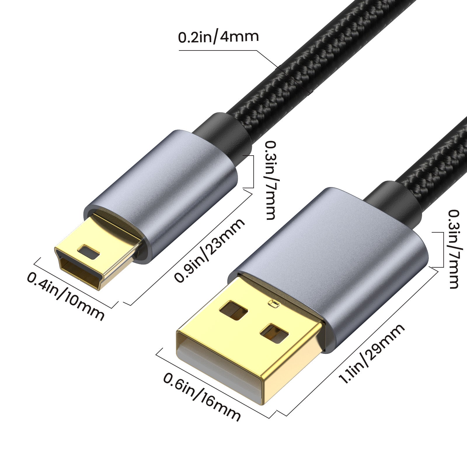 Mini 5Pin USB Cable, USB 2.0 Type A Male to Mini B Data Sync Charging Cable