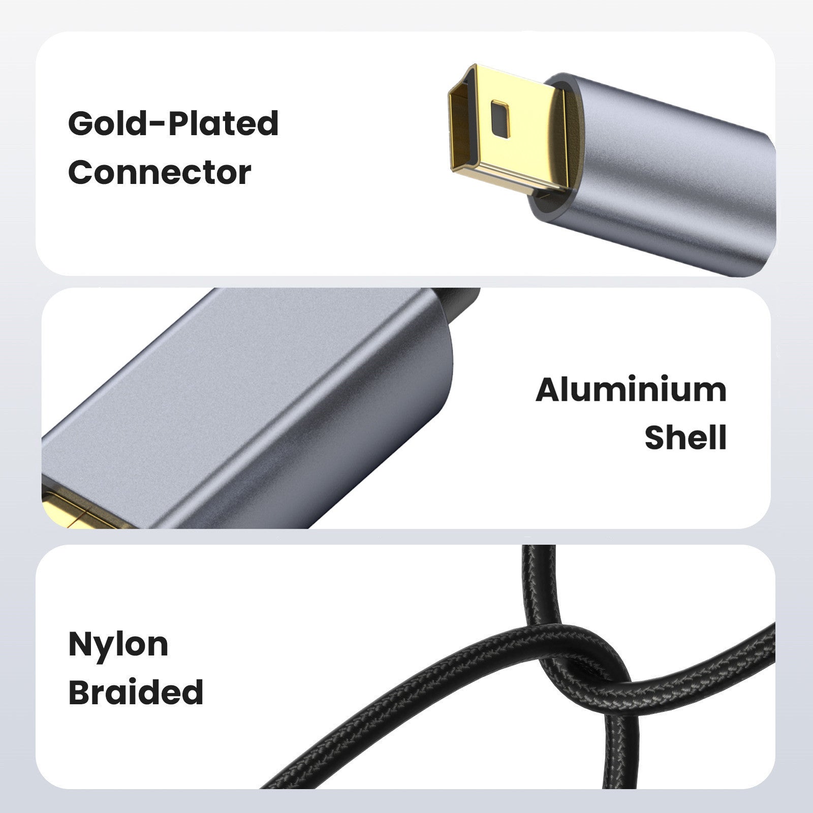 Mini 5Pin USB Cable, USB 2.0 Type A Male to Mini B Data Sync Charging Cable