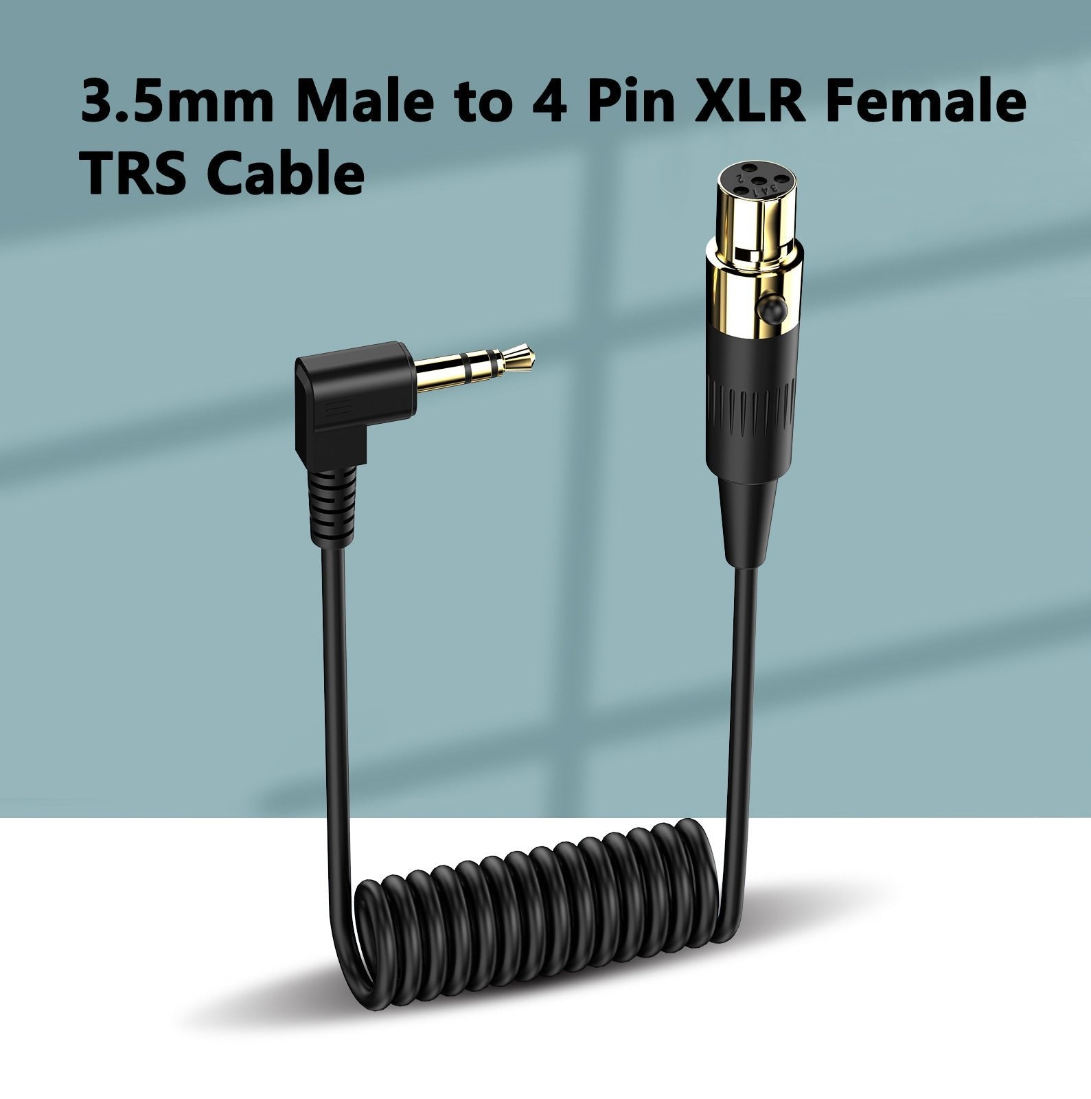 Mini 4Pin XLR Female to 3.5mm TRS Stereo Plug PC Camera Microphone Coiled Audio Cable
