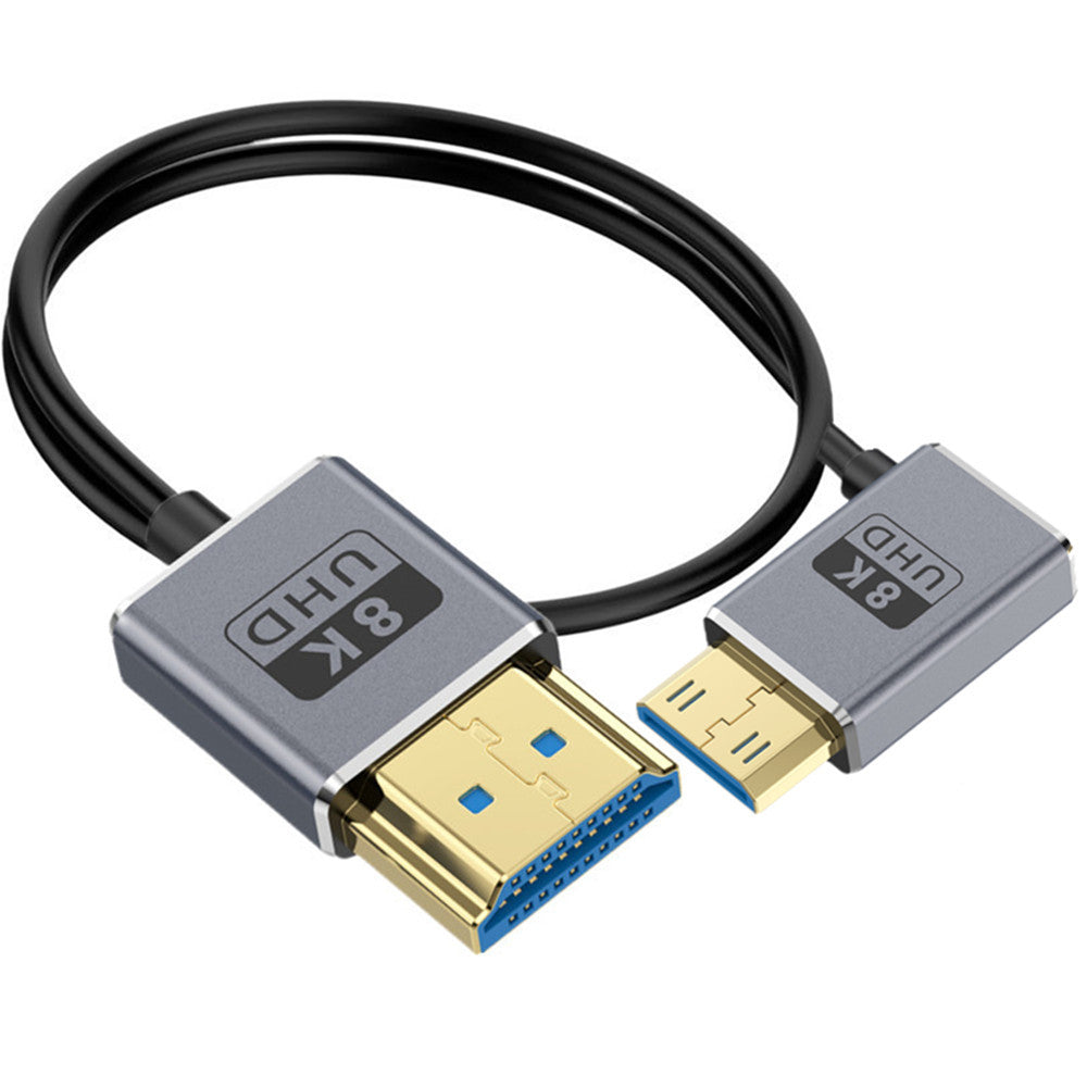 Left angle Mini HDMI to HDMI 2.1 cable with ultra flexible design