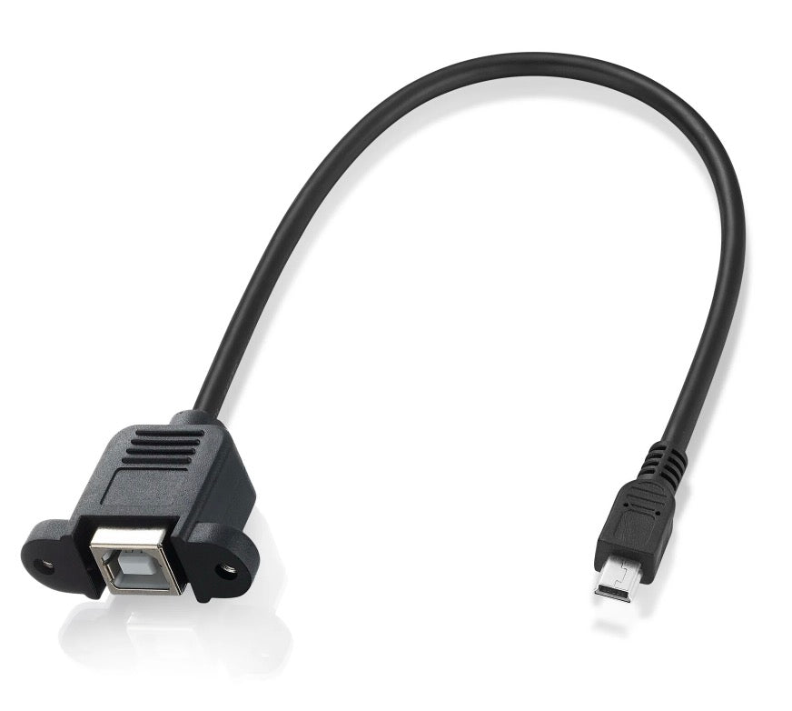 Mini USB 5-pin male to USB-B 2.0 female panel mount cable 0.5m