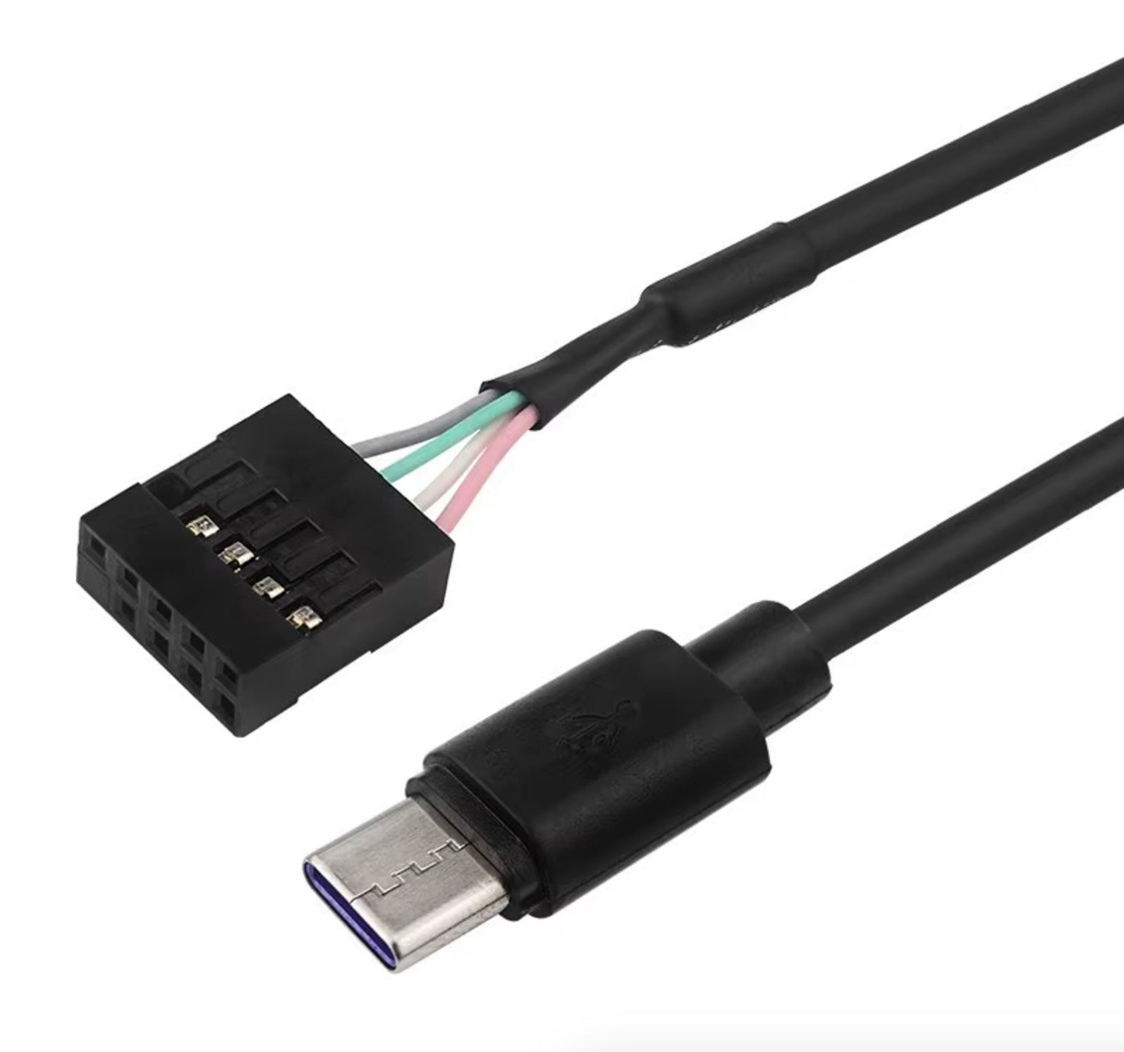 A black USB C male to 9pin header female data charging shielded extension cable