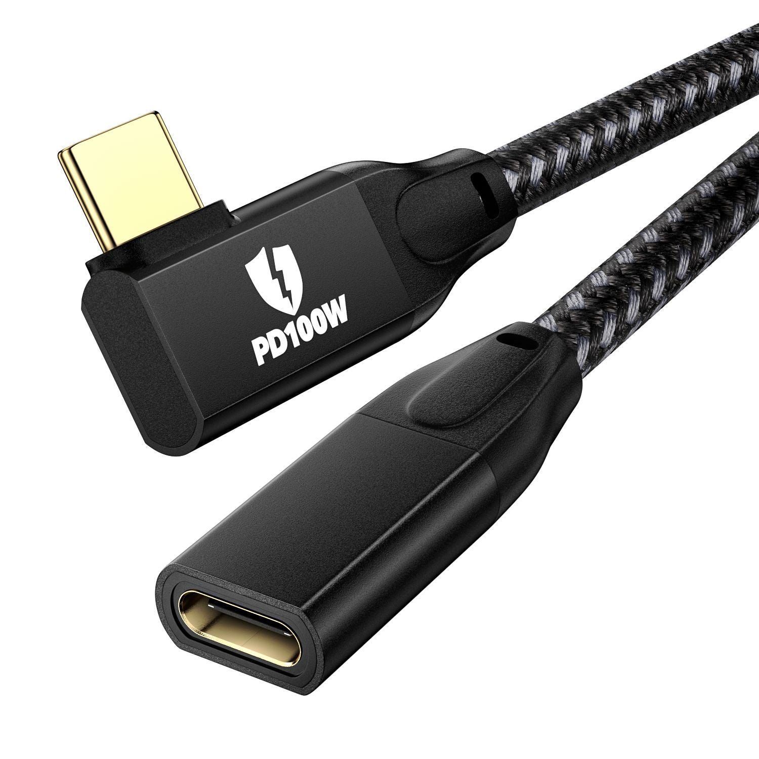 USB 3.2 Type-C Female to Male Extension Cable, 100W PD Fast Charging, Side-Elbow Design, Full-Function Data & Video Transfer