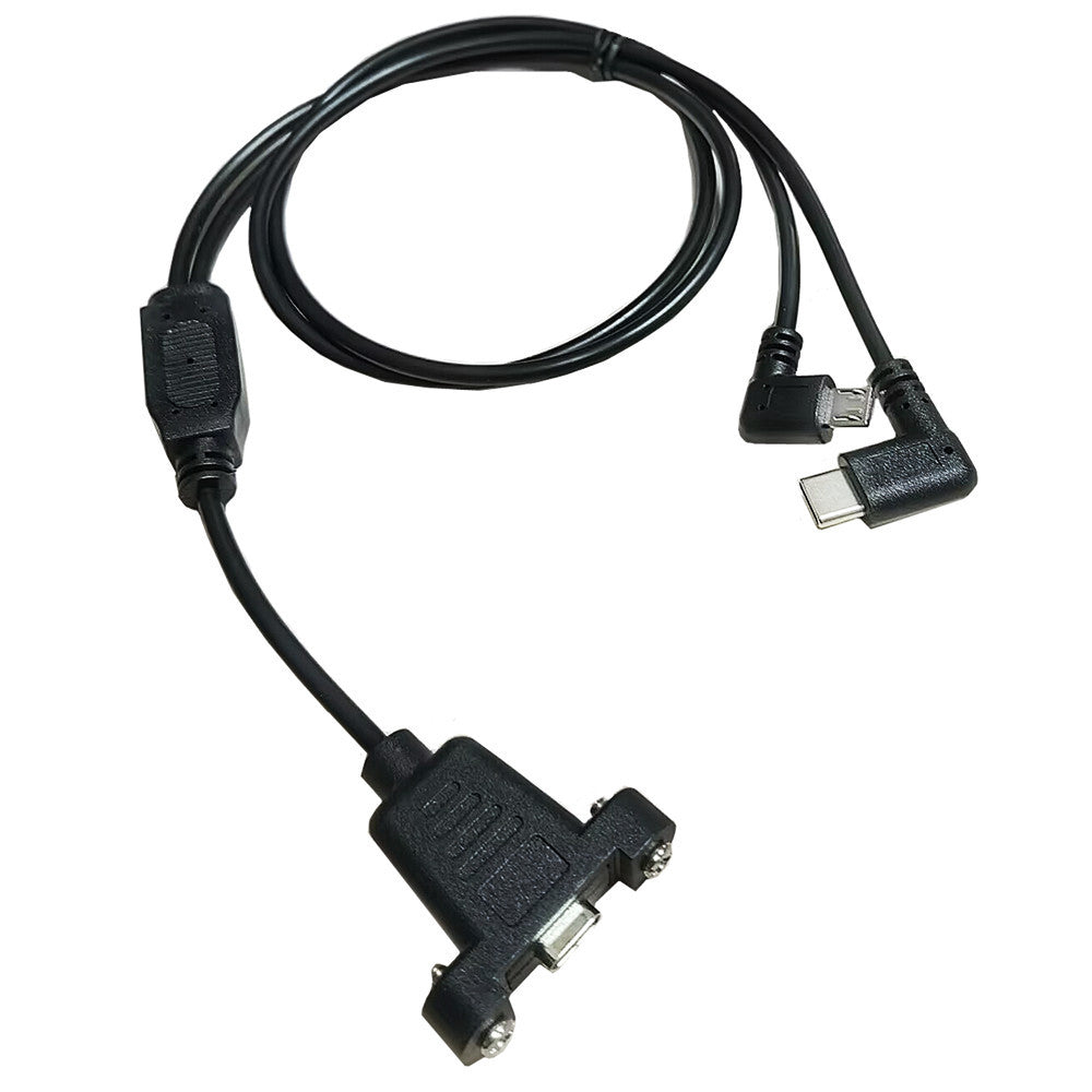 USB C Female Panel Mount to Type C + Micro 5Pin Charging Splitter Cable