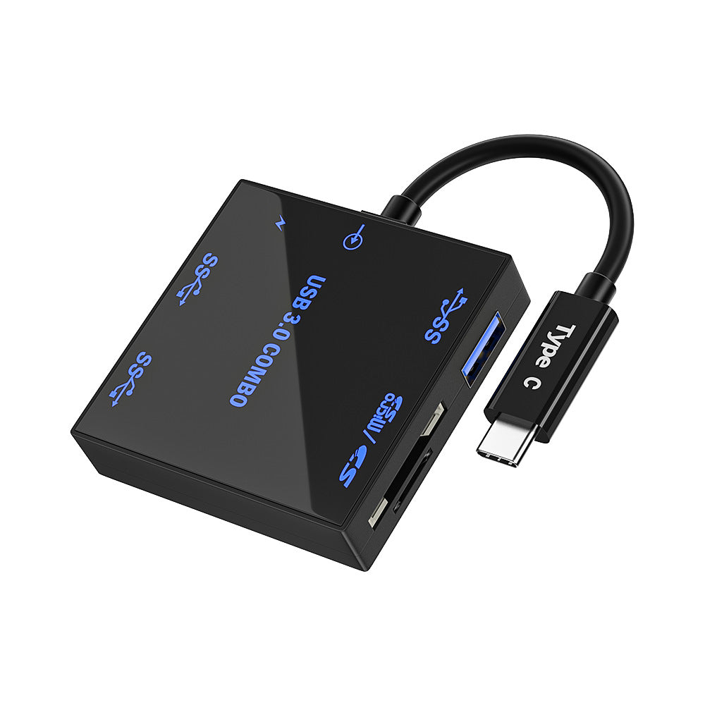 USB 3.0 Hub Docking Station – Portable Luminous Type-C Adapter with 5Gbps Transfer, USB-A, SD/TF & DC-IN Ports