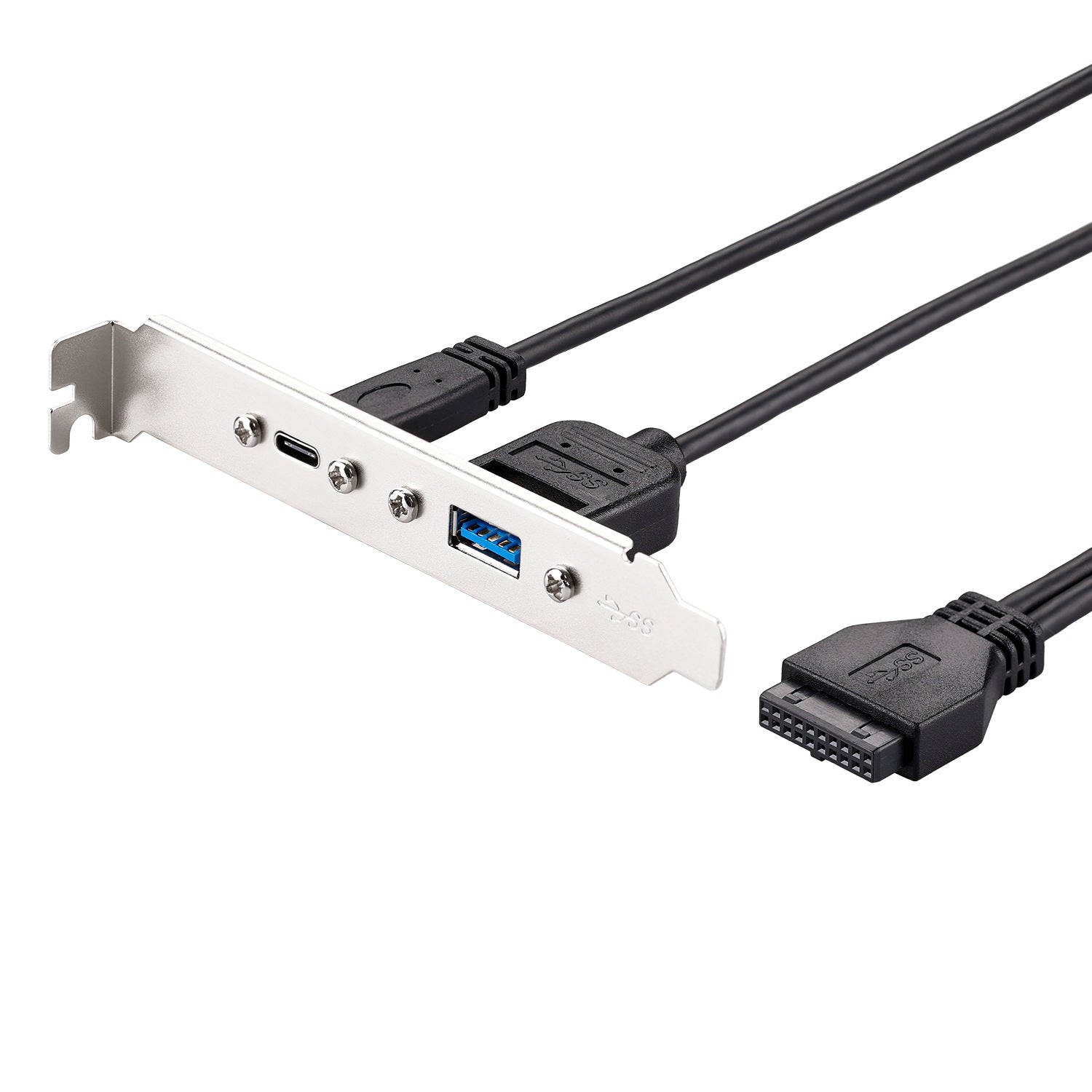 Motherboard 19/20 Pin to USB-C & USB 3.0 Back Panel Adapter Cable – PCI-E Slot Bracket (12cm)