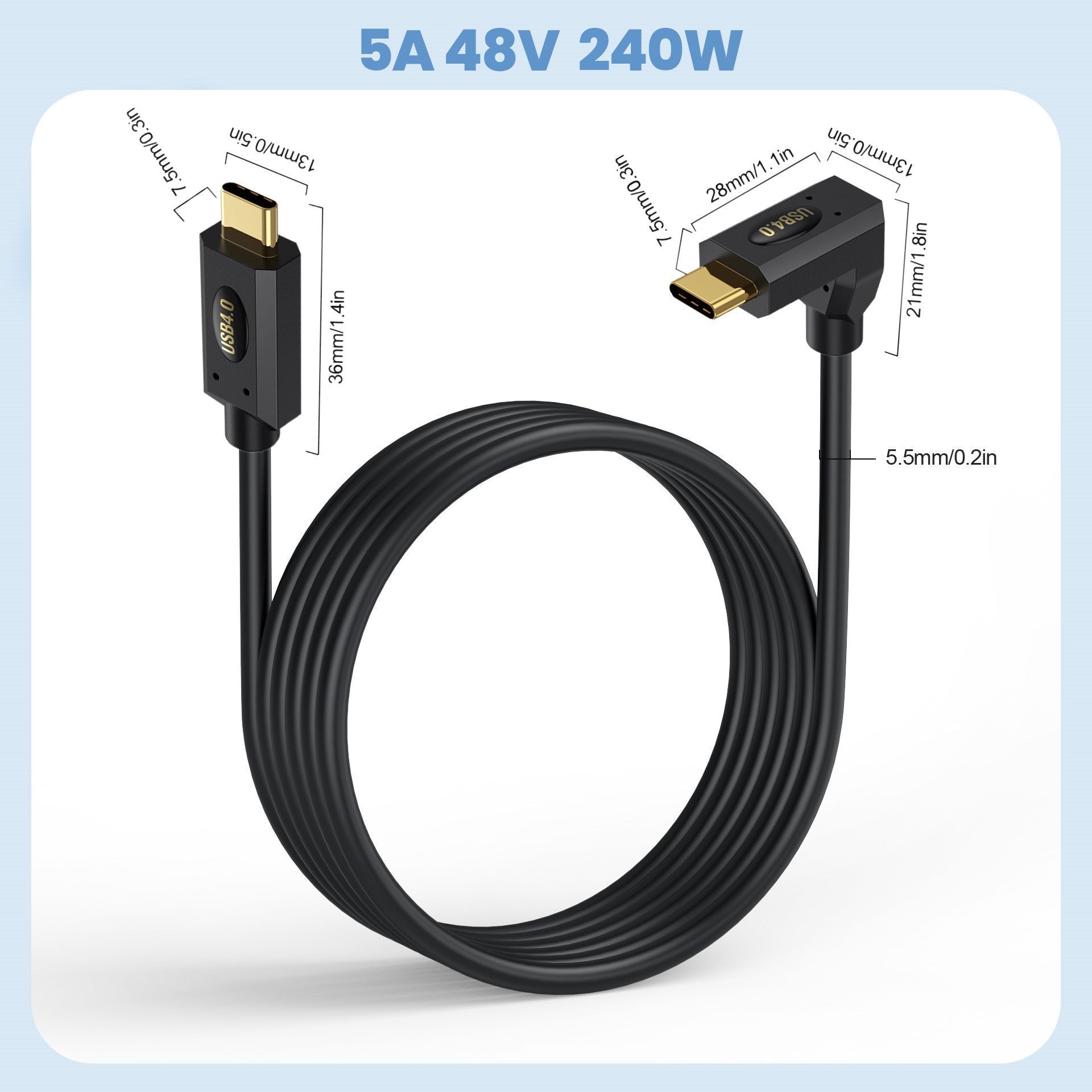 USB C High Speed Transmission USB4 Cable 240W 40Gbps 8K 60Hz UP Down Angle