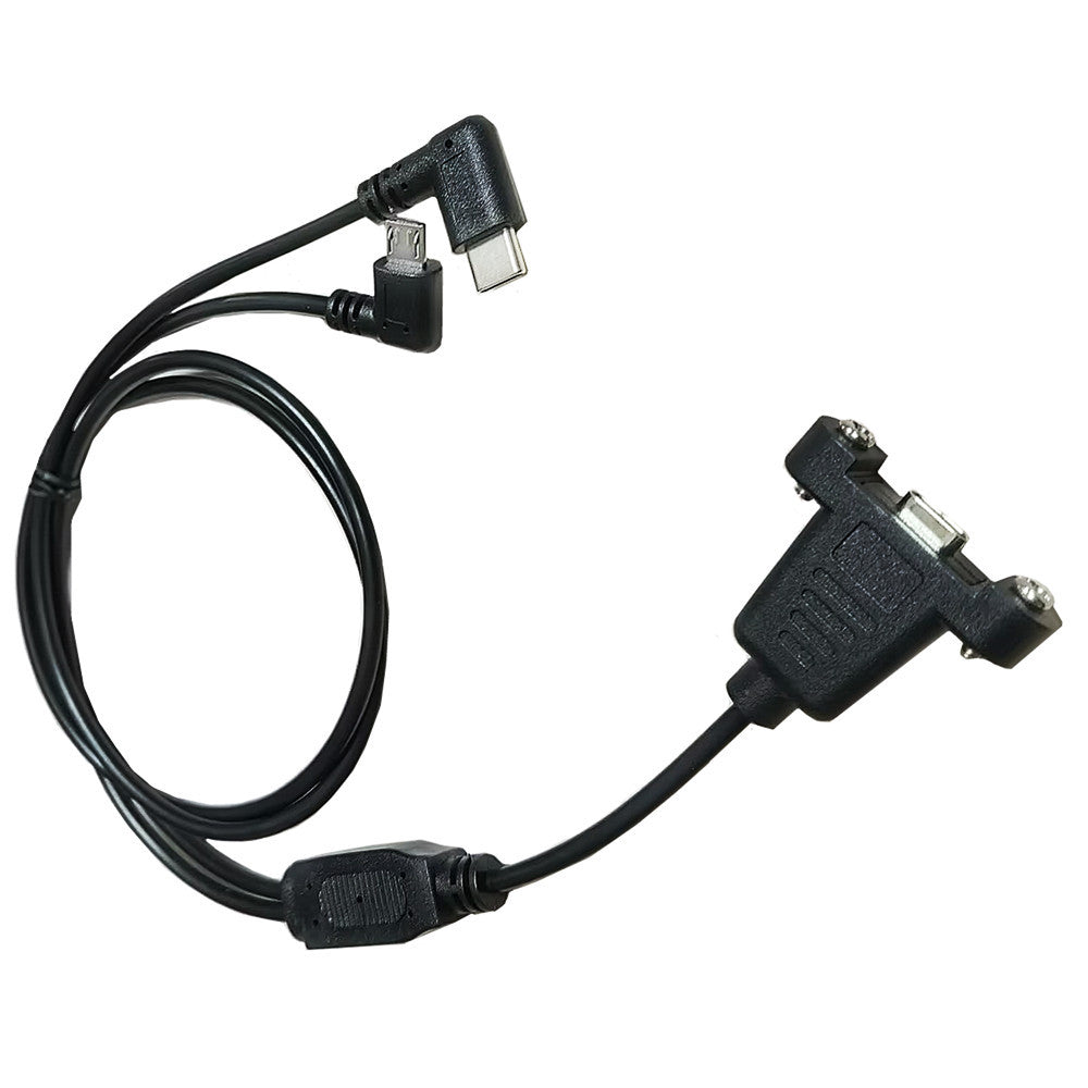 USB C Female Panel Mount to Type C + Micro 5Pin Charging Splitter Cable