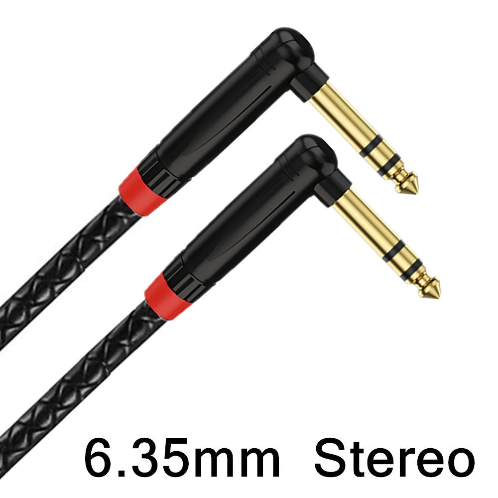 Two audio cables with gold and black connectors on a white background, labeled '6.35mm Stereo'.