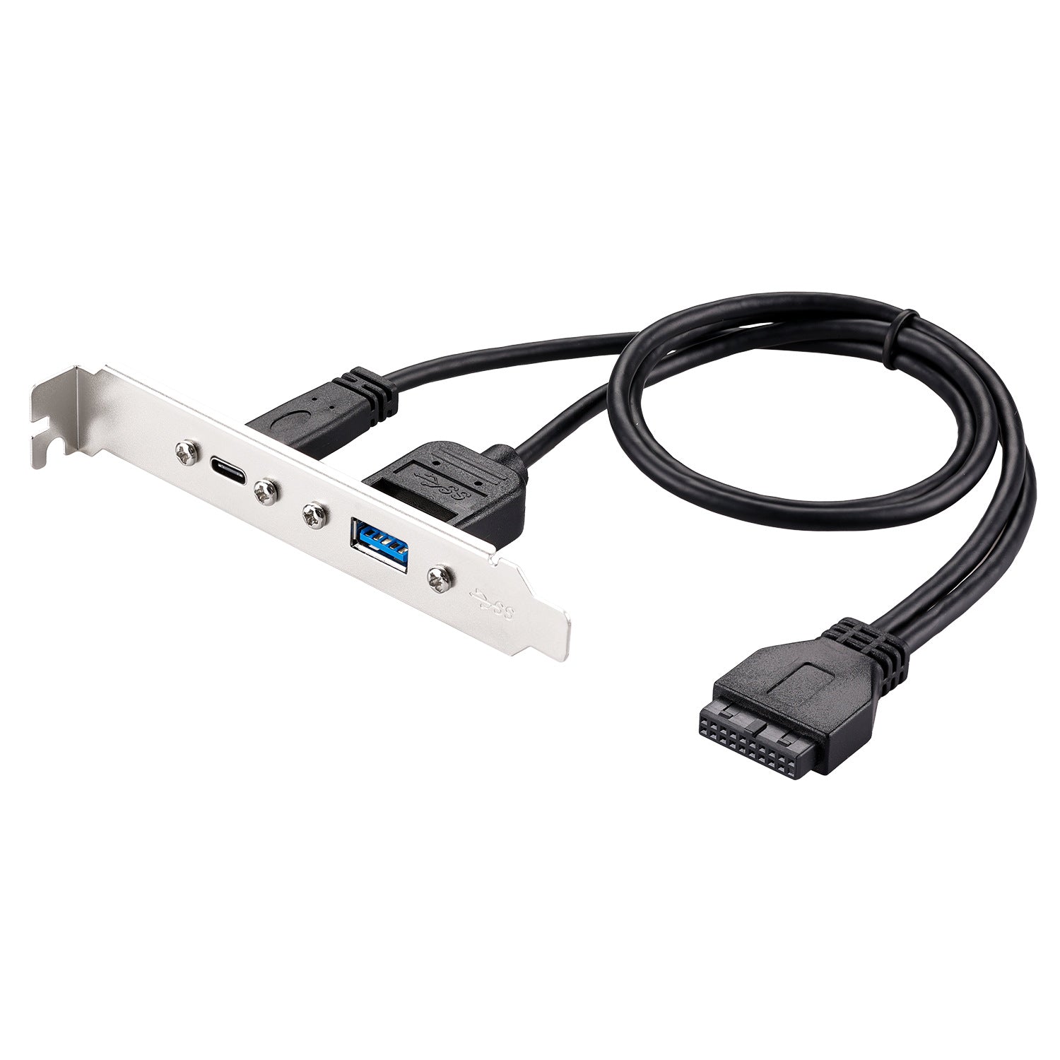 Motherboard 19/20 Pin to USB-C & USB 3.0 Back Panel Adapter Cable – PCI-E Slot Bracket (12cm)