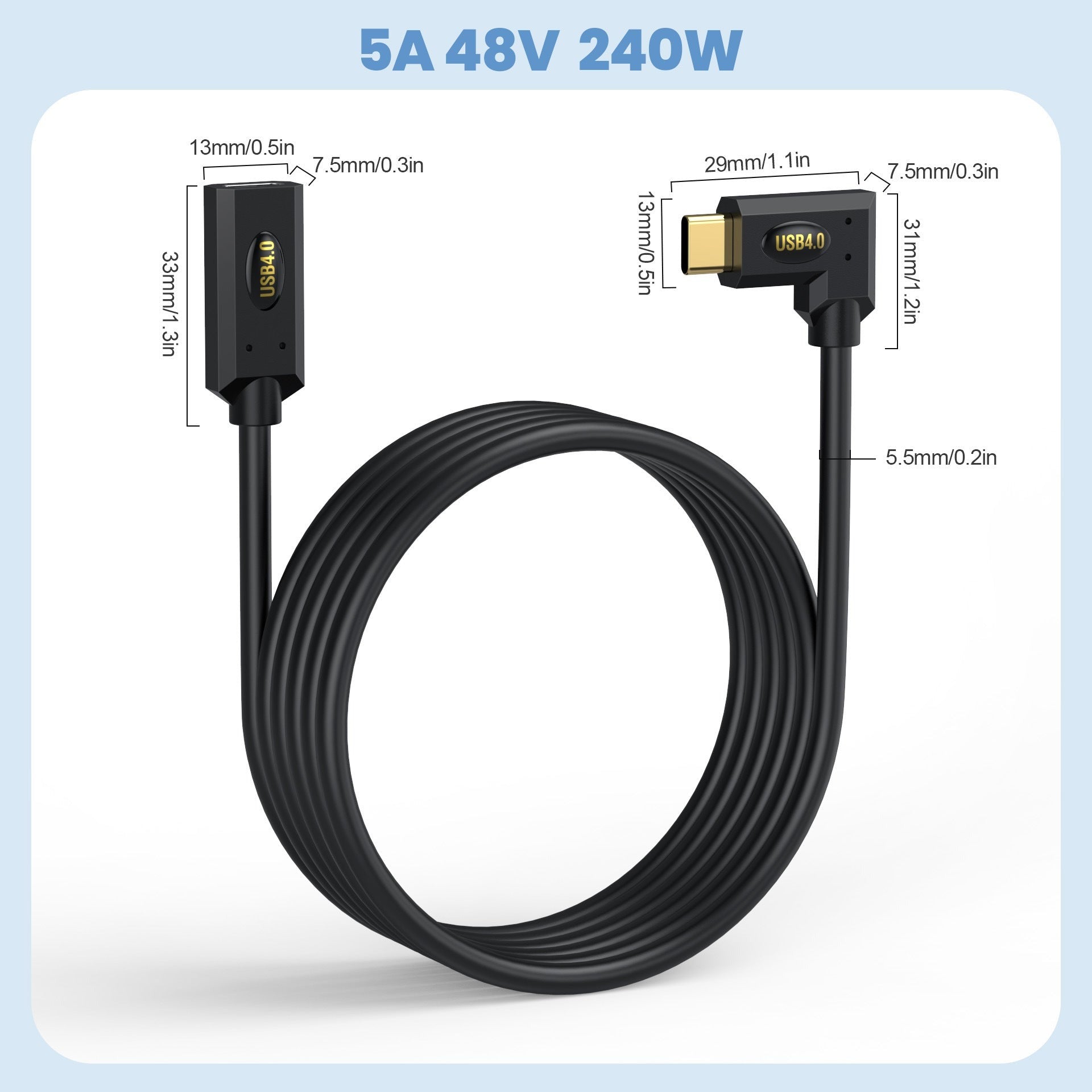 USB 4.0 USB C Male to Female Right Left Angled Extension Cable 40Gbps