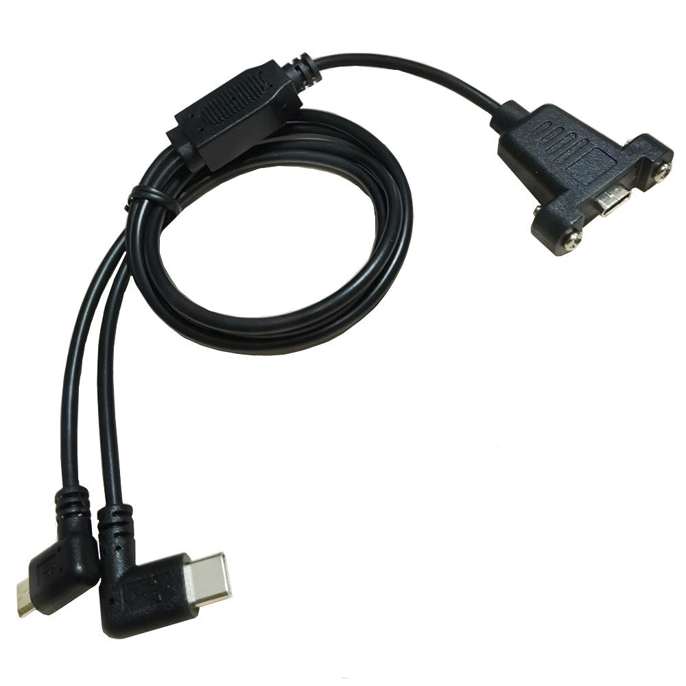 USB C Female Panel Mount to Type C + Micro 5Pin Charging Splitter Cable