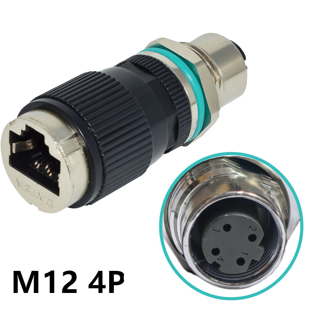 M12 4P connector with close-up detail on a white background