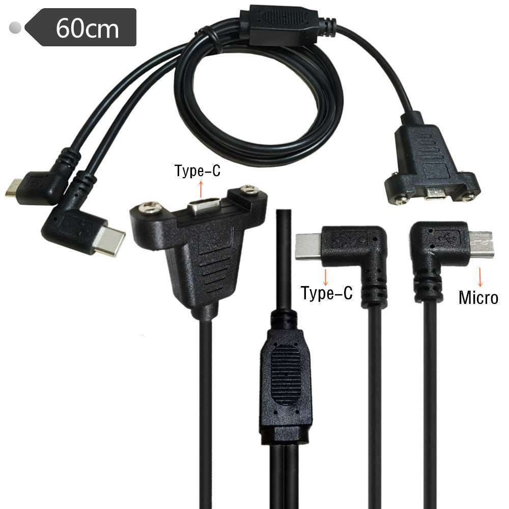 USB C Female Panel Mount to Type C + Micro 5Pin Charging Splitter Cable