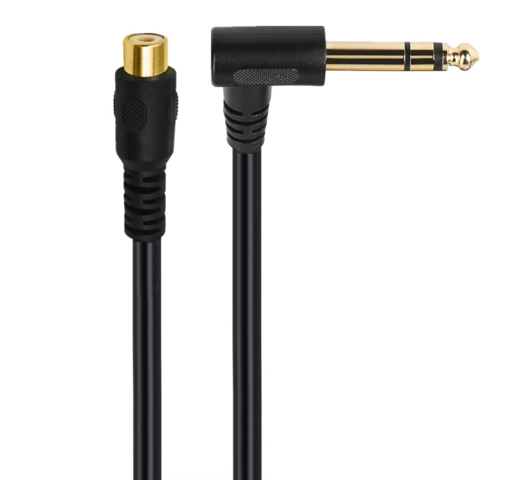 RCA phono female to 6.35mm 1/4 inch male jack audio cable with right-angle jack connector