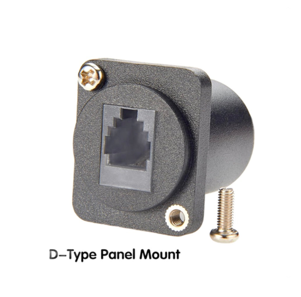 D-Type panel mount on a white background