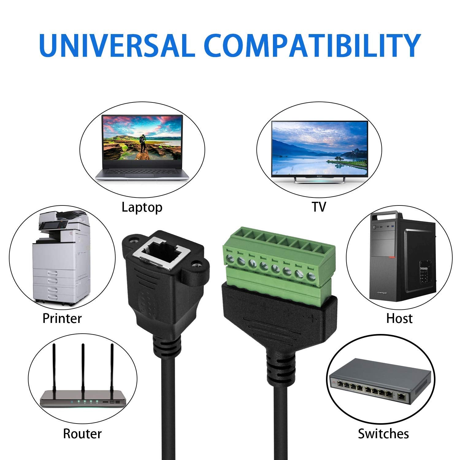 RJ45 8p8c Female Jack to 8Pin Screw Terminal Connector Breakout Board Cable