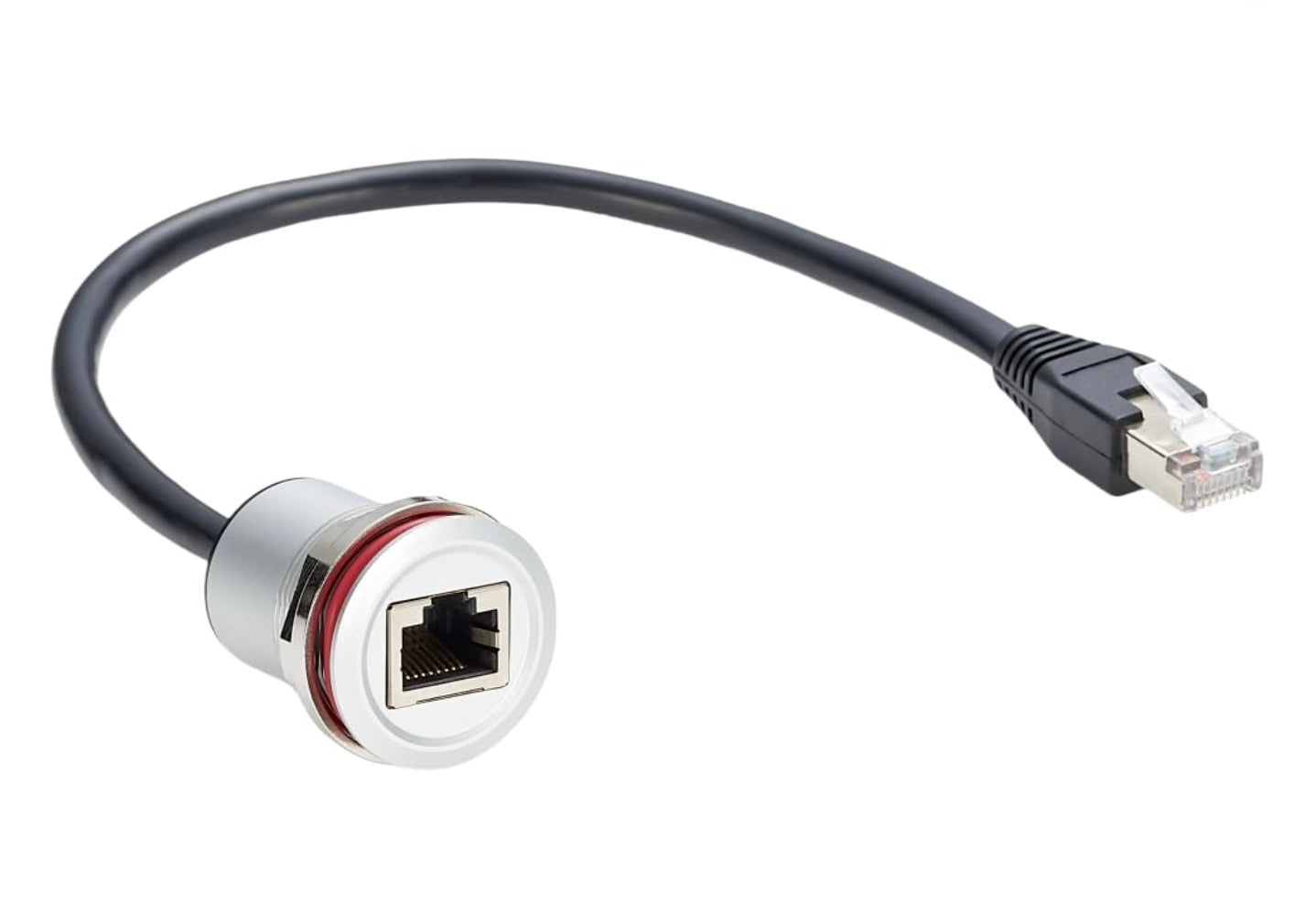 RJ45 CAT5e flush round panel mount female Ethernet port with RJ45 male plug feed-through extension cable for bulkhead installation