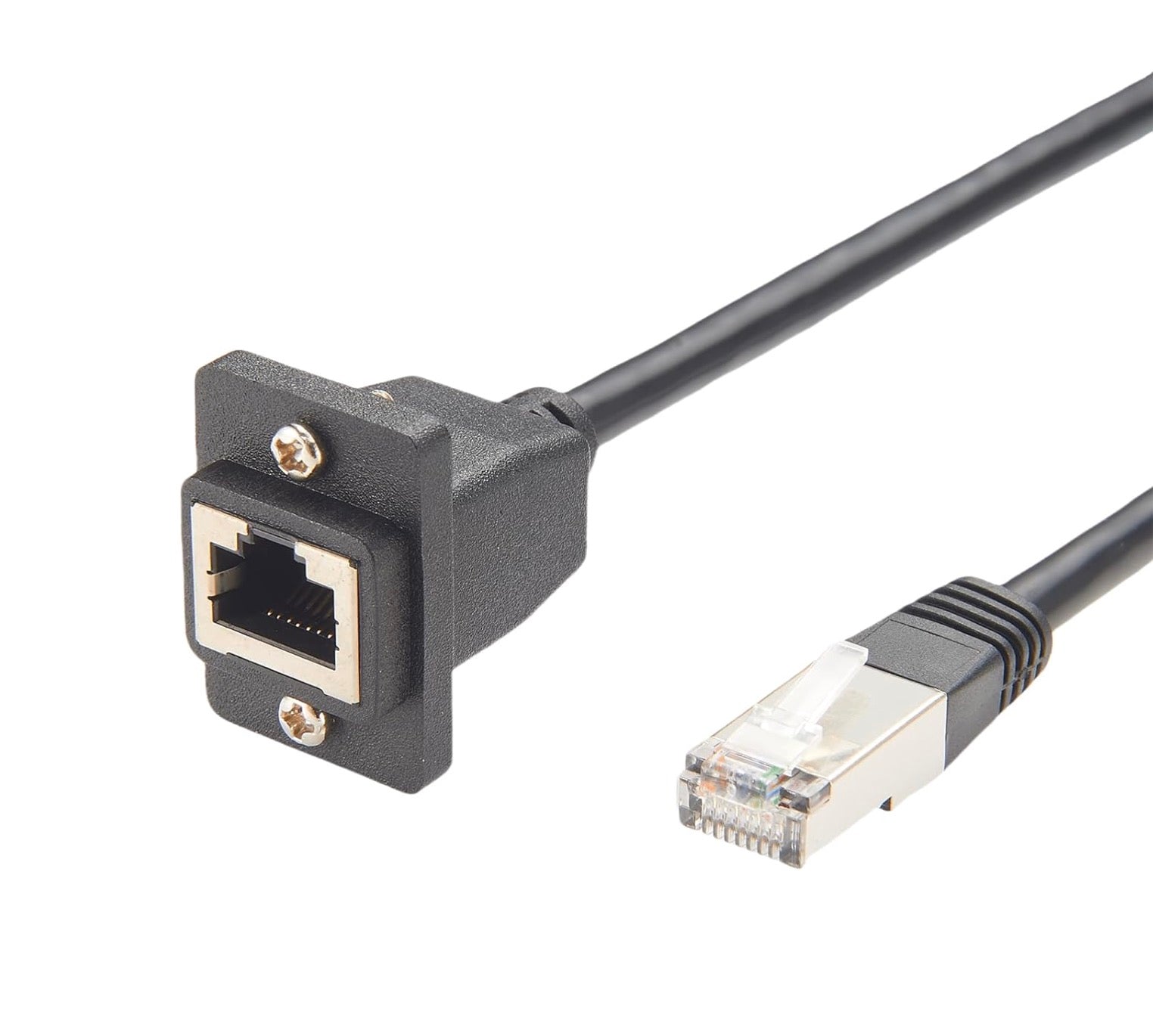 RJ45 CAT5e screw flange panel mount female Ethernet socket with RJ45 male plug feed-through extension cable for chassis mounting
