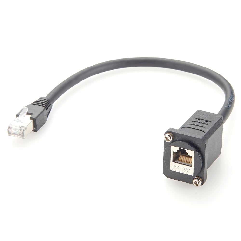 Panel Mount RJ45 Cable, Shielded CAT6A Network Ethernet Male to Female Extension Screw Mount Connector