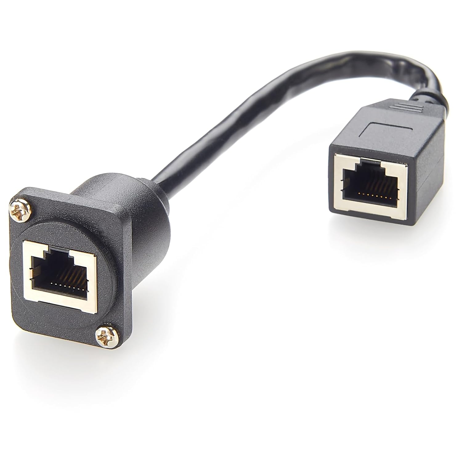 RJ45 8P8C Cat6 female to female panel mount Ethernet feed-through extension cable with screw fixing and internal RJ45 coupler end
