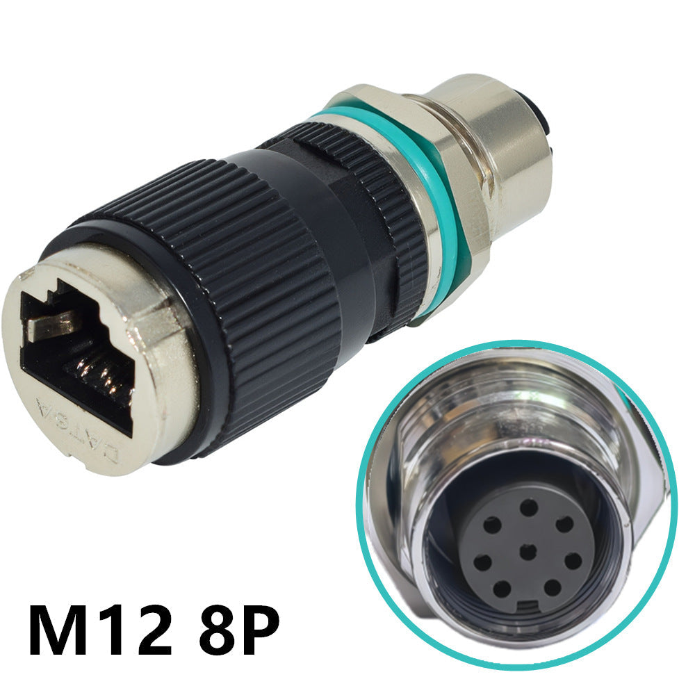 M12 8P connector with close-up detail on a white background