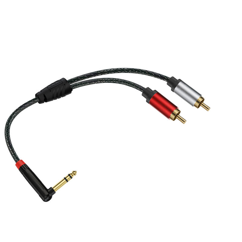 Audio cable with dual plug on a white background