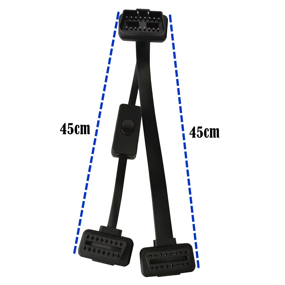 OBD II OBD2 16Pin 1 Male to 2 Female Extension Cable with Power Switch