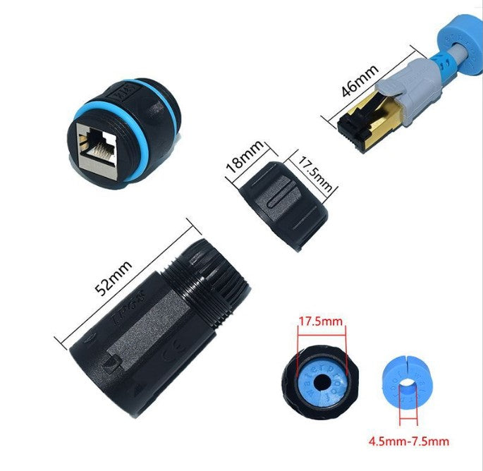 IP68 Waterproof RJ45 Ethernet Outdoor LAN Cable Connector for Cat5, Cat5e/Cat6/Cat6A