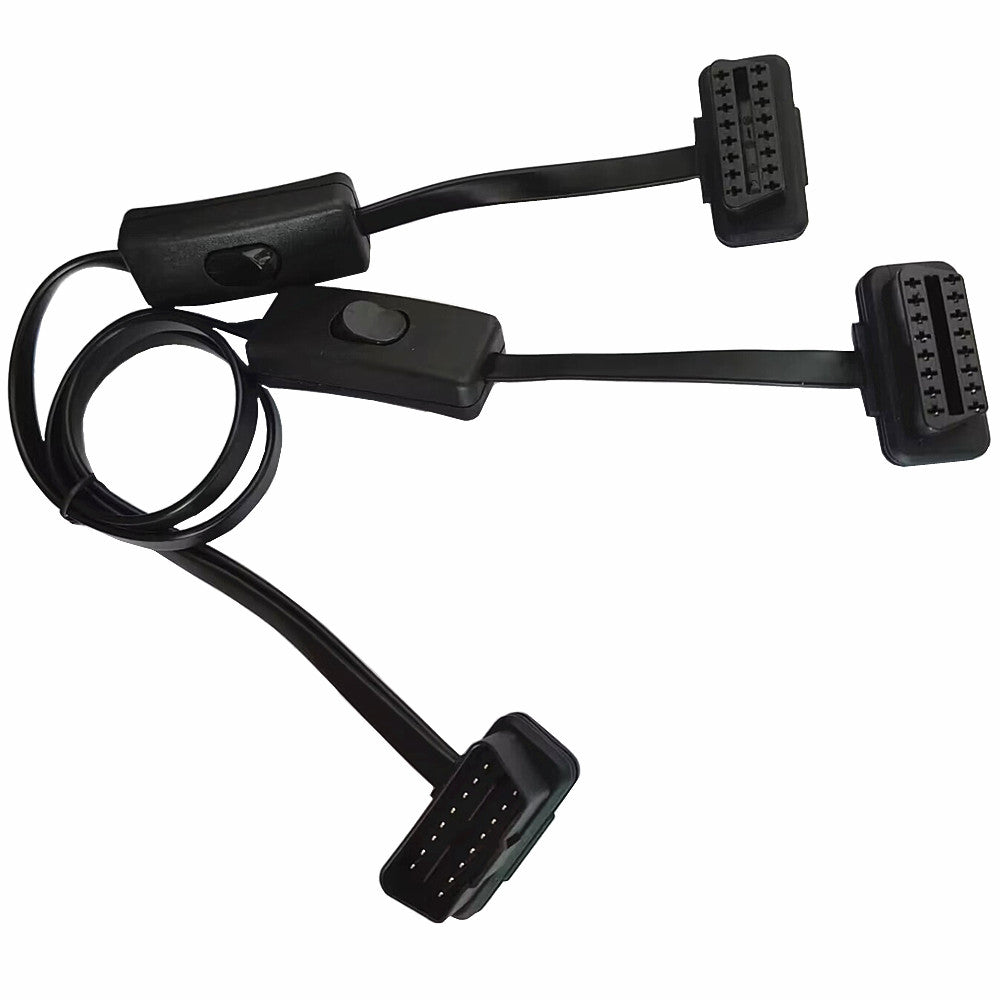 OBD II OBD2 16Pin 1 Male to 2 Female Extension Cable With Power Switch 0.5m