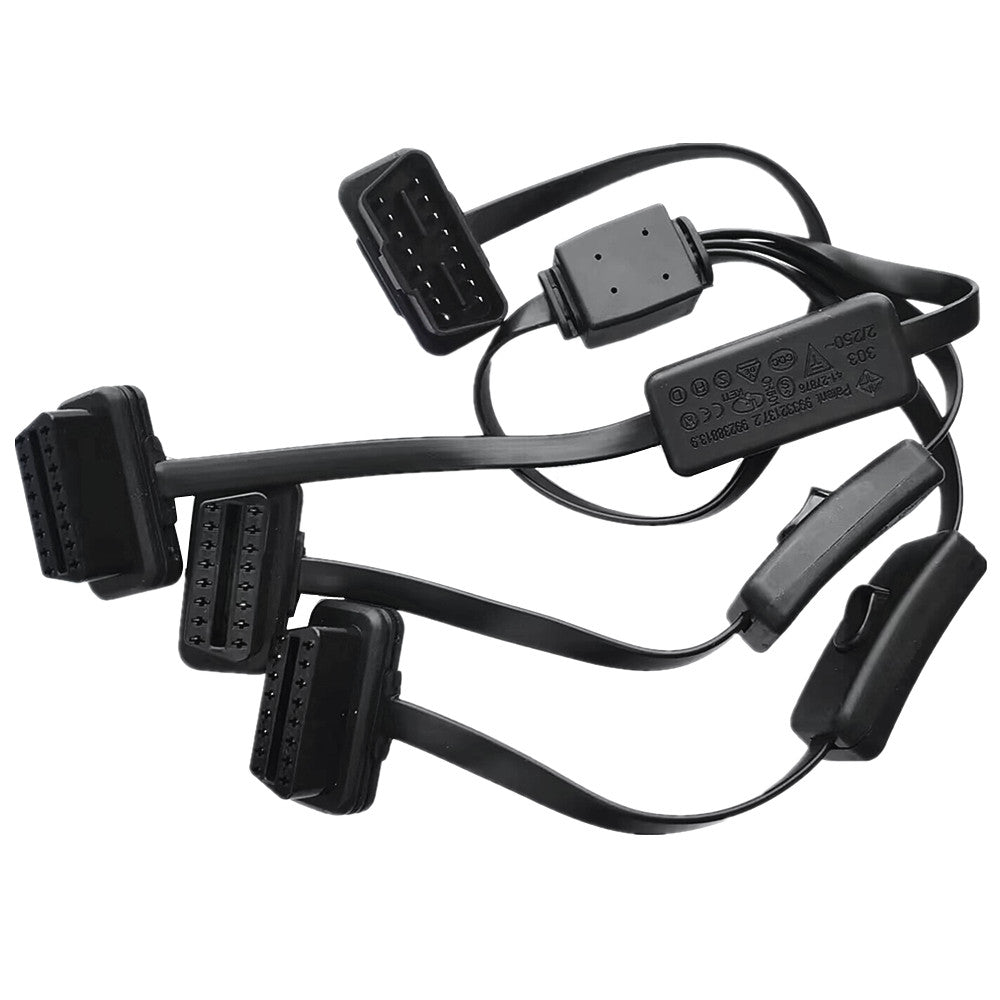 OBDII OBD2 16Pin 1 in 3 Splitter with On/Off Switch Extension Cable